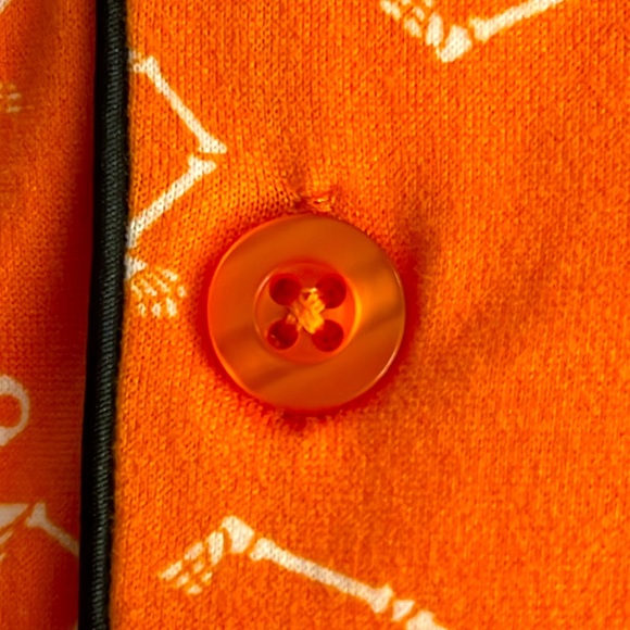 Dancing SKELETON 2pc Pajama Set * size 1XL * Orange White Black SHORTS S/ Sleeve - Picture 7 of 9